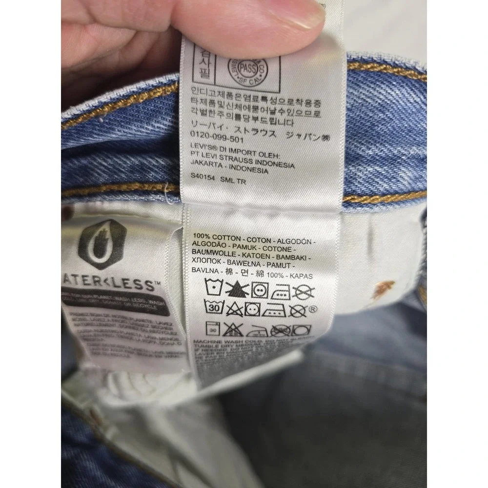 Levis 501 Jeans Mens 34x33 Blue WaterLess Regular Straight Button Fly Distressed